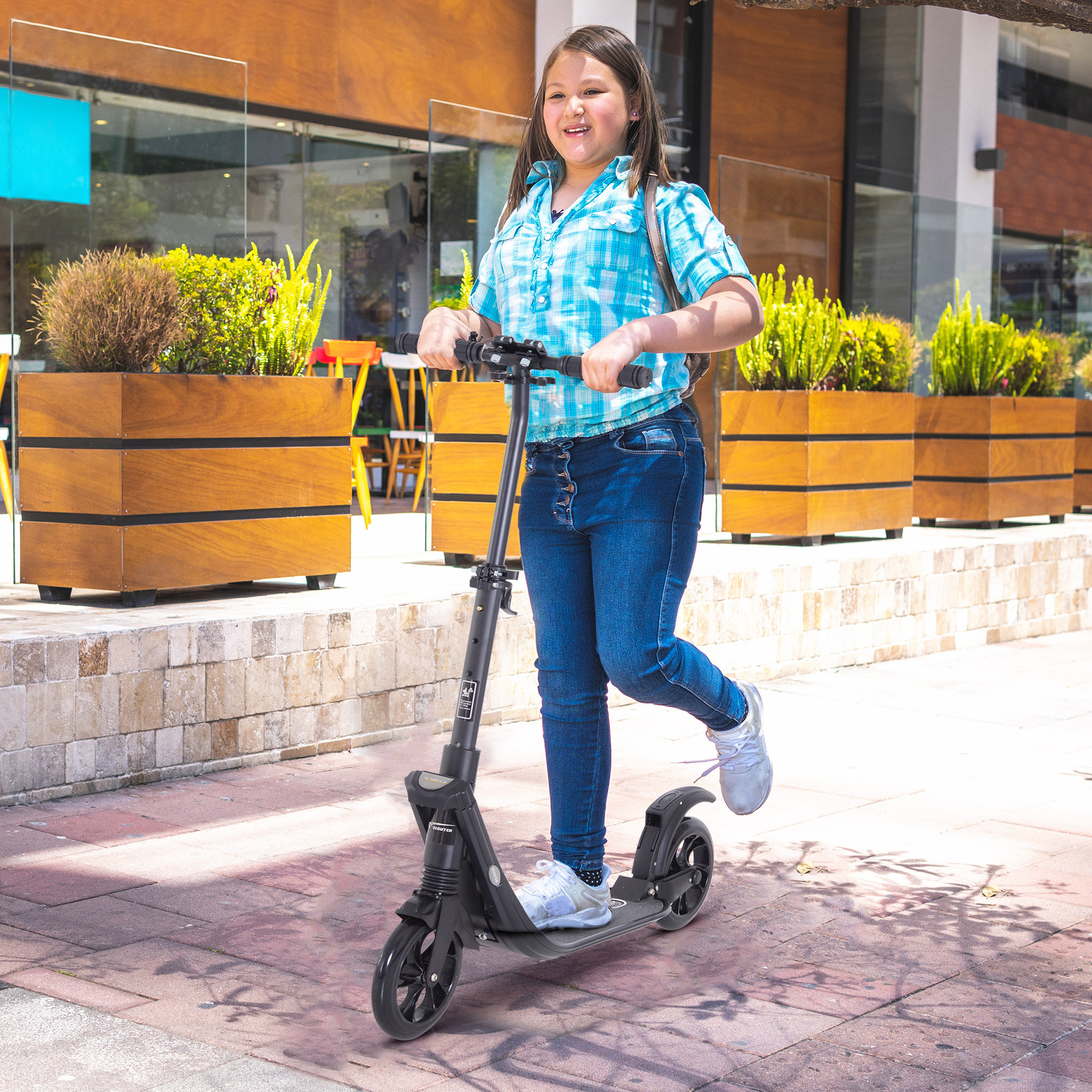 Patinete Plegable Manillar Altura Ajustable para Adultos Niños +14 Años Negro