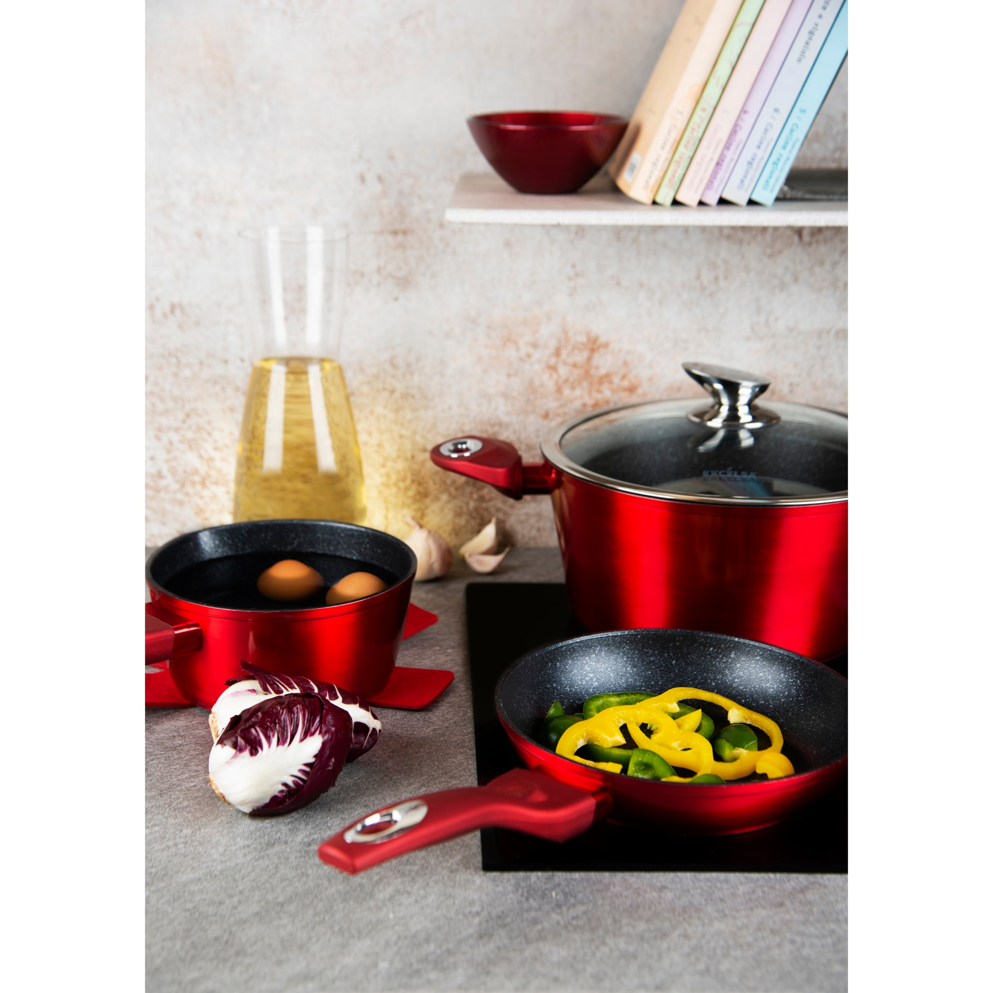 Padella 20 cm con Salvapadella Excelsa – Phoenix, Alluminio Forgiato Rosso