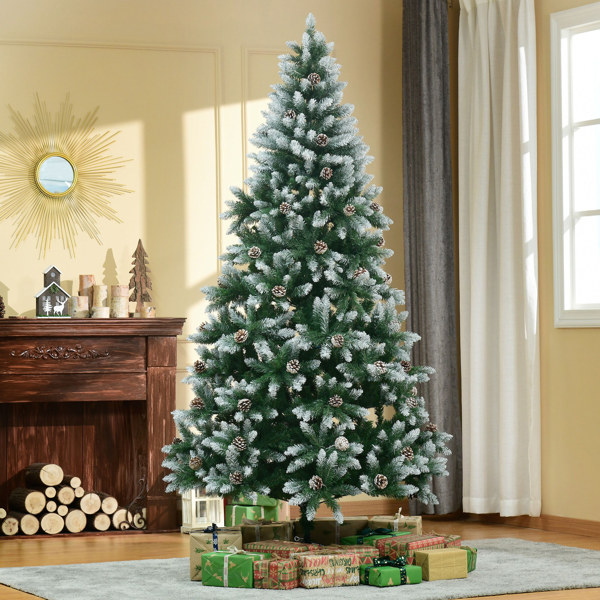 HOMCOM árbol de Navidad Artificial Ø105x210 cm con 1440 Puntas de PVC y 75 Piñas con Ramas Apertura Automática Base Plegable y Soporte de Acero para Interiores Verde