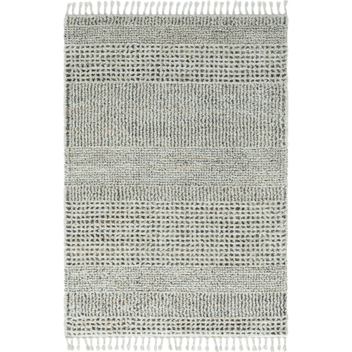 Honoré - tapis shaggy en polyester aspect laineux à motif avec franges, gris
