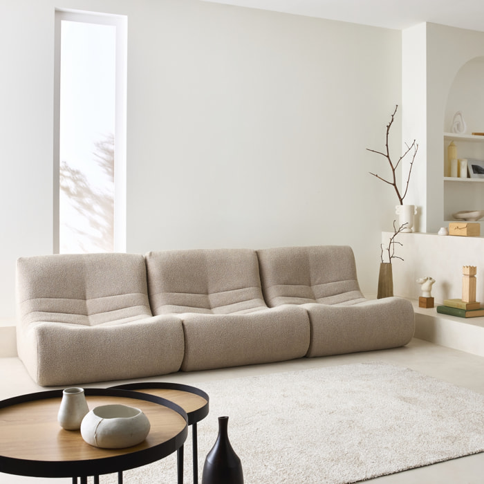 Lot de 3 fauteuils chauffeuses en bouclette texturée beige style contemporain 1 place