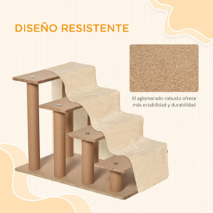 Escalera para Mascotas de 4 Peldaños 2 en 1 con Funda Extraíble y Lavable Escalera Rascadora de Perros Gatos para Cama Sofá Carga 30 kg 60x35x44 cm Beige