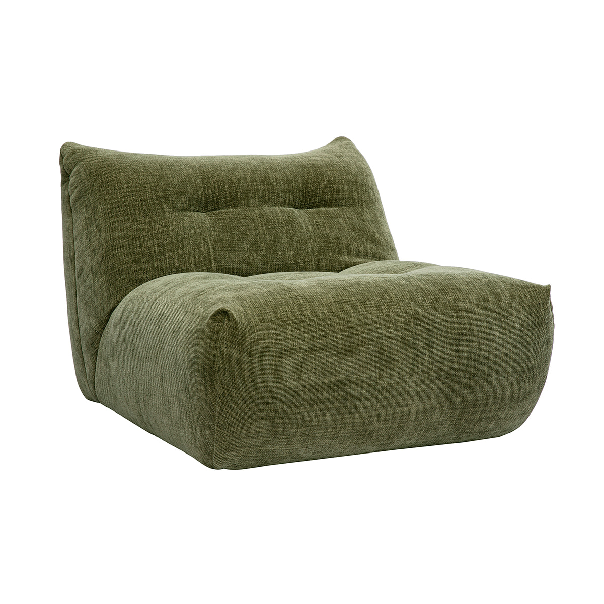 Fauteuil lounge en tissu effet velours texturé vert kaki BUMPY