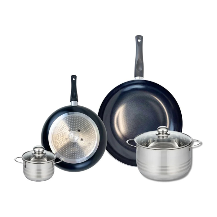 Ensemble de 2 Poêles de cuisson 24 et 32 cm et 2 faitouts 12 et 20 cm Elo Prima Brillant
