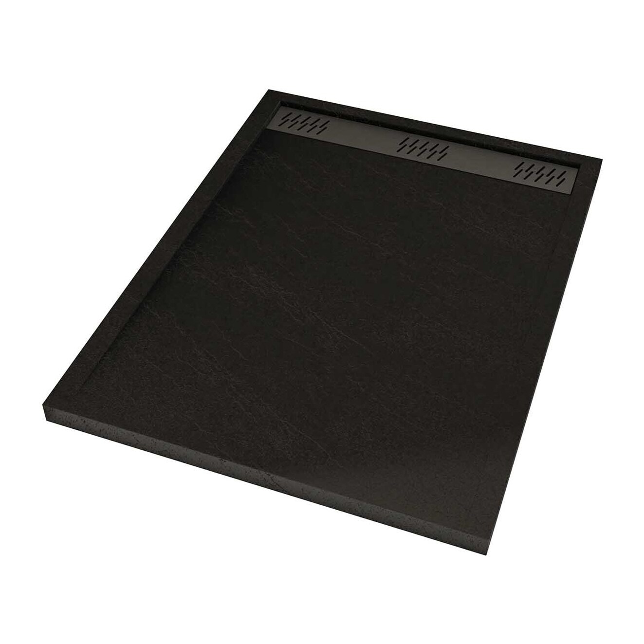 Receveur en acrylique Noir Effet Pierre 90x120x4 cm + Grilles Linéaires Chrome et Gun Metal