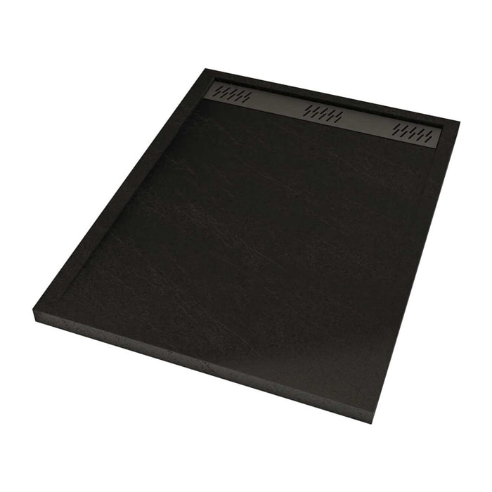 Receveur en acrylique Noir Effet Pierre 90x120x4 cm + Grilles Linéaires Chrome et Gun Metal