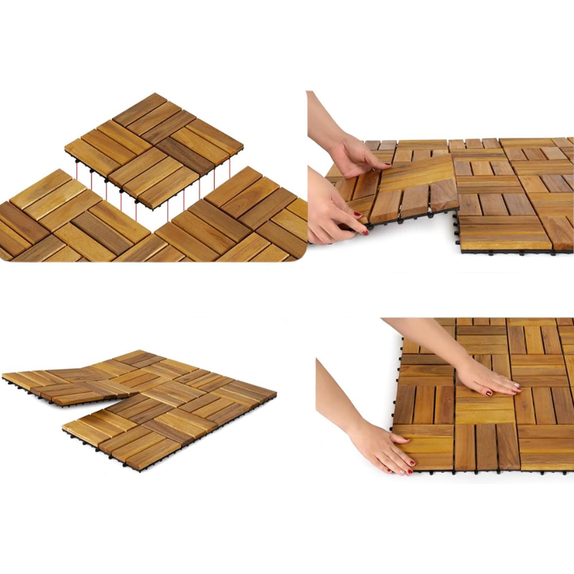 Well home 9 baldosas de 30x30x0,1cm en madera de acacia de aspecto de teca