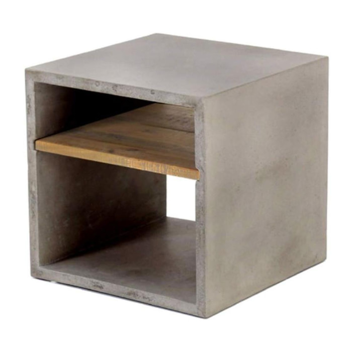 Cube béton et acacia de 40 cm gris clair 2 niches Hermitage