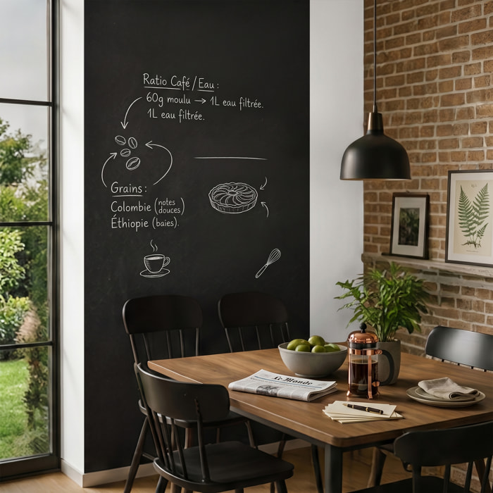 Sticker ardoise tableau noir - stickers muraux adhésif effaçable - ARDOISE GÉANTE 200X60 CM ET 4 CRAIES LIQUIDES
