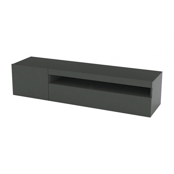 Mobile porta TV Acrilya, Credenza bassa da soggiorno, Base porta televisione, 100% Made in Italy, cm 150x40h37, Antracite lucido, con luce LED