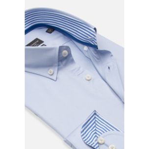camicia uomo 1 bottone button down slim Satin Unito Celeste