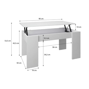 Mesa de centro elevable con almacenaje en blanco artik 90x43-53 cm Norak Blanco Artik (Blanco Mate)