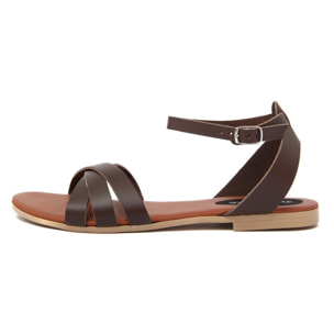 Sandali Flat Made in Italy in pelle colore Marrone, Altezza tacco 1,2 cm