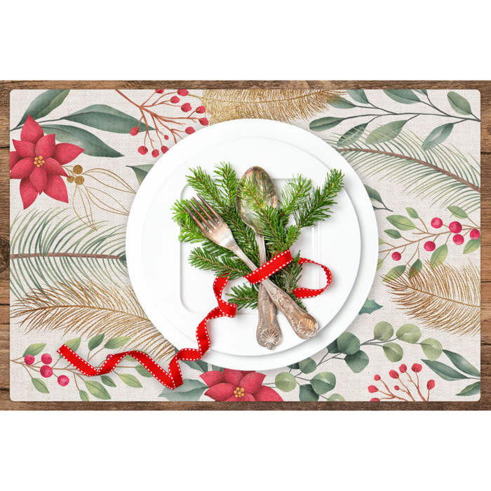 VINILIKO, set de 4 individuales de mesa Flores de Navidad 4u-30x45 cm