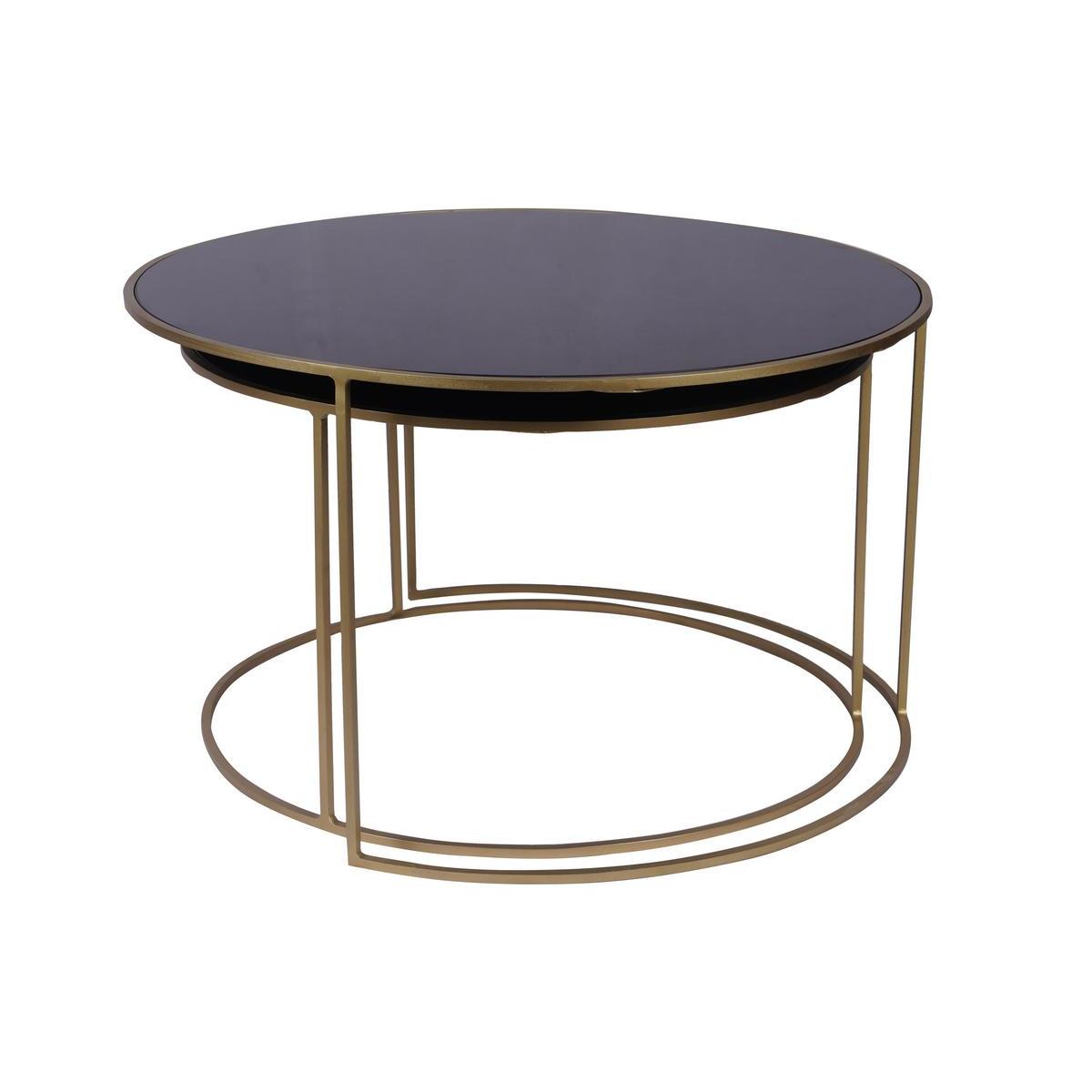 Tables basses gigognes rondes design métal doré et verre teinté noir (lot de 2) ROXO