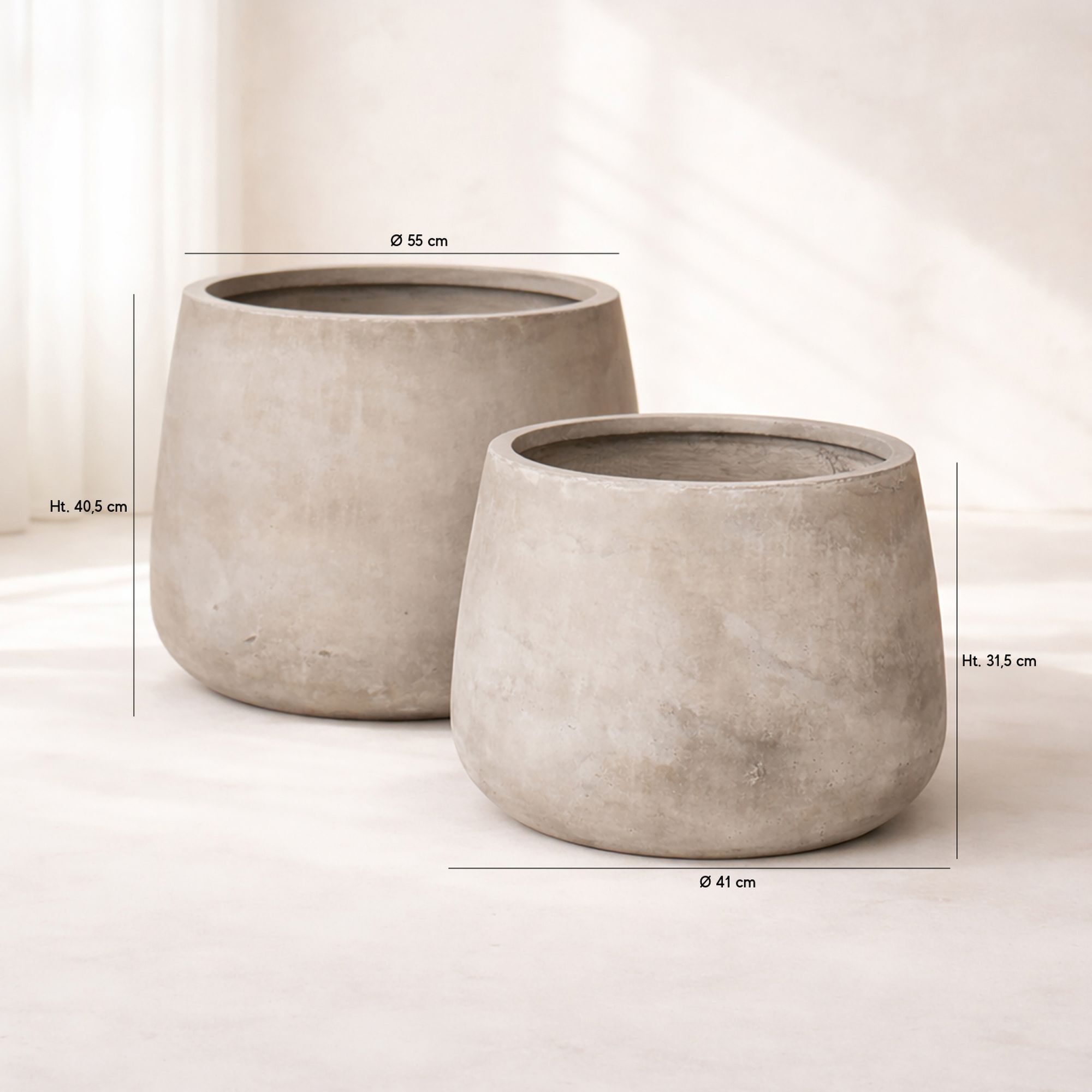 Set de 2 pots ronds en terre d'argile forme basse 41/55cm FARO