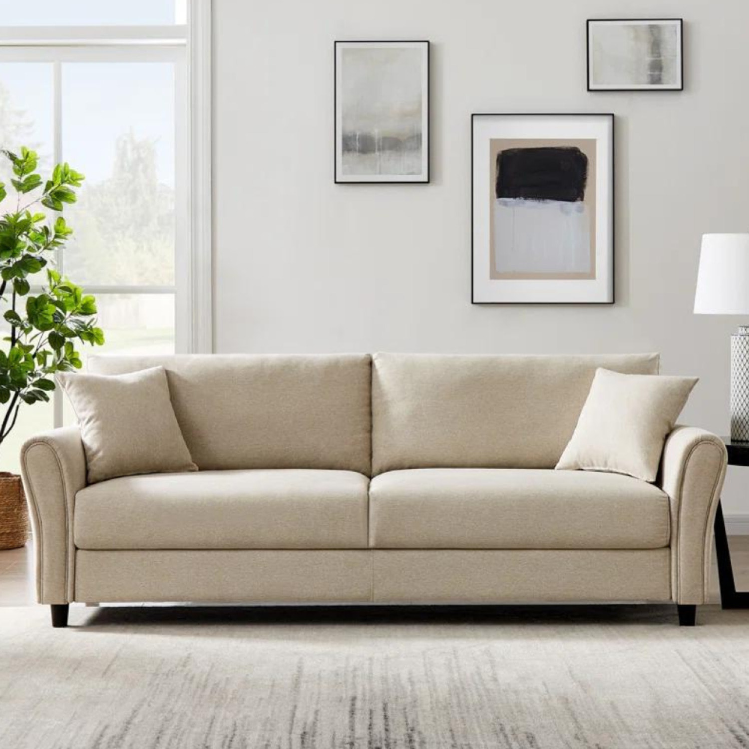 MALERNE - Canapé droit en tissu 4 places beige