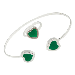 Conjunto Colors Corazón Pulsera y anillo plata 10µ Verde