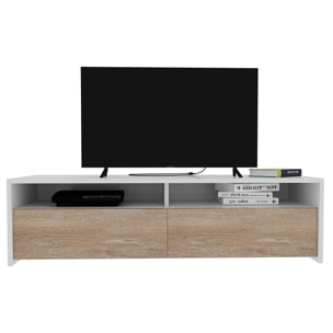 Mobile Porta TV Moderno Parete Attrezzata Con 2 Ante E 2 Vani A Giorno Mobiletto Salvaspazio Da Terra Per Televisione 130 x 40 x 35 Cm Bianco E Rovere