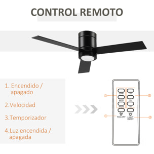 Ventilador de Techo Motor AC 48W con Luz LED Mando a Distancia 112 de Diámetro 3 Velocidades Temporizador 3 Aspas de Madera Silencioso para Dormitorio Salón Comedor Negro