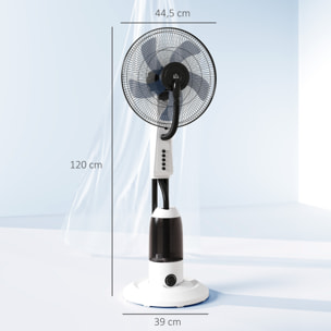 Ventilador Silencioso con Nebulización 90W, Ventilador de Pie de 120cm con 3 Velocidades, Oscilación de 70°, Cabezal Ajustable, Depósito de Agua de 2,8L, Blanco