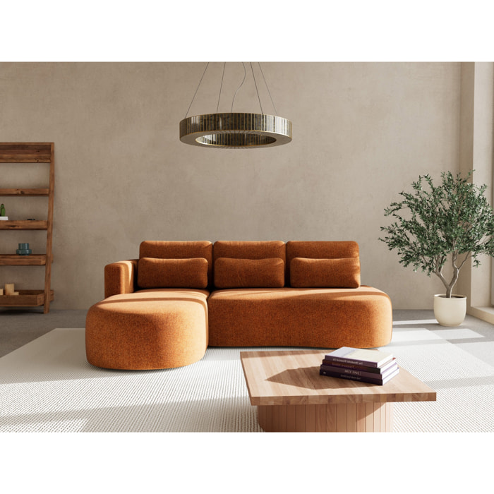 Mahina - canapé d'angle gauche 4 places convertible avec coffre en tissu texturé - Terracotta