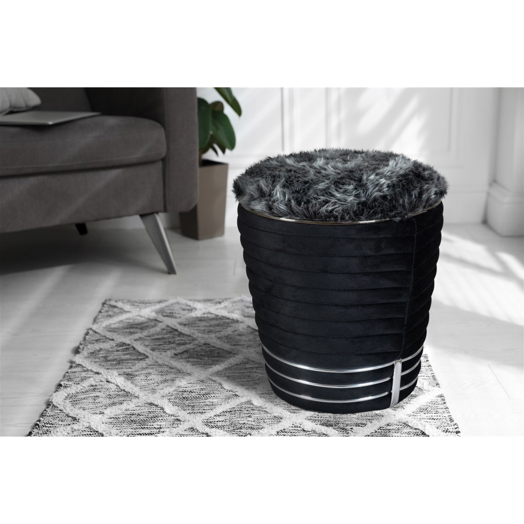 Pouf di design Doric 300 in legno di pioppo nero e grafite