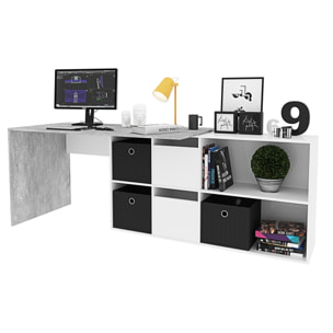 Scrivania Multiposizione con Scompartimenti Murcia Scrittoio Mobile per Computer Desk da Ufficio Soggiorno Sala Pranzo 136x74x66 cm Bianco E Grigio