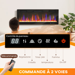 Cheminée électrique mural ou encastrable 900W/1800W nombreux effets réglables thermostat télécommande mode éco