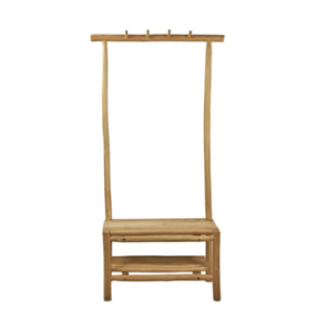 Portant d'entrée en bois de teck clair, H. 171 cm, 4 crochets, assise - BUNIA