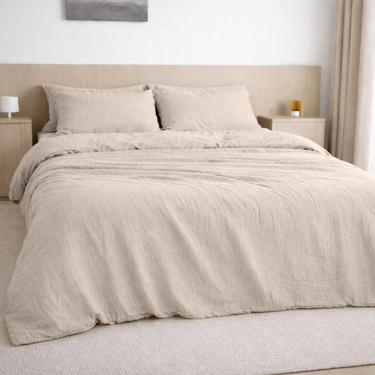 Drap housse bonnet:30cm 100% gaze de coton lavé ecru naturel