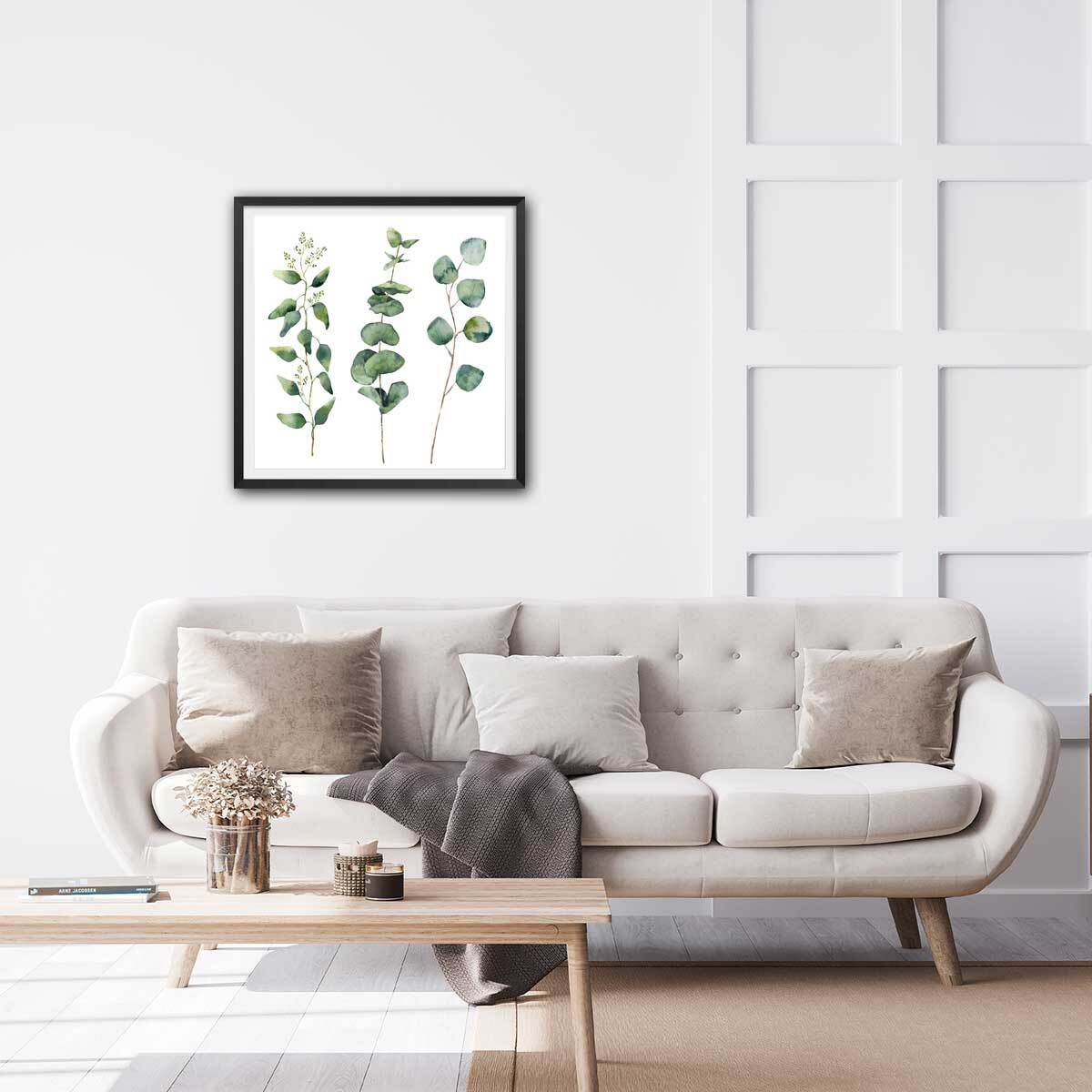 Affiche aquarelle eucalyptus Affiche sous cadre noir