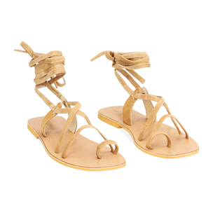 Sandali con lacci in pelle cognac