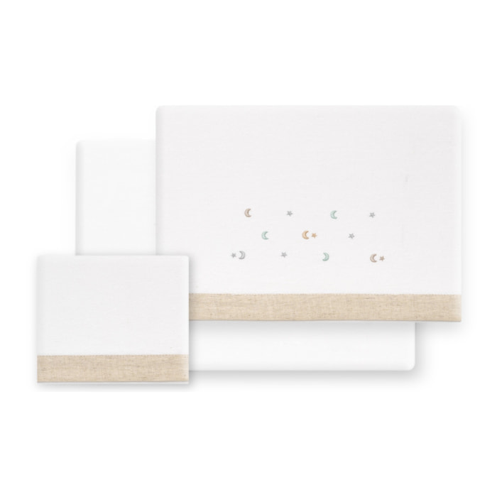 Triptico Minicuna Franela Estrella Luna Multicolor Bco/Beig