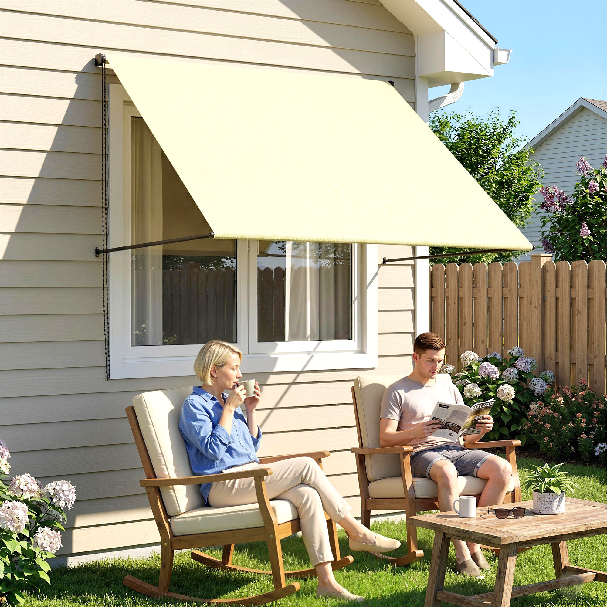 Store banne manuel inclinaison réglable acier alu. dim. 150L x 116l (avancée) cm polyester imperméabilisé anti-UV crème
