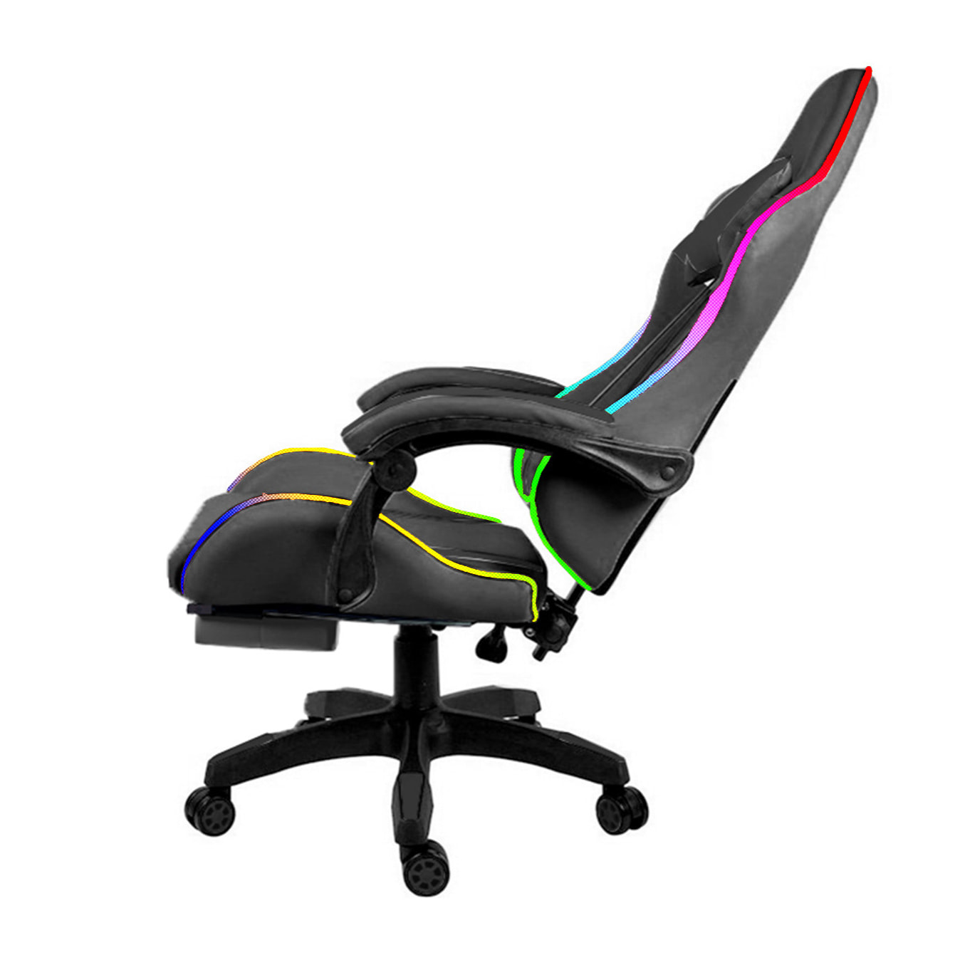 Sedia Gaming Con LED RGB Telecomando Poltrona Ufficio Scrivania Casa PC Racing Girevole Ergonomica Ecopelle Cuscino Lombare Poggiapiedi Nero