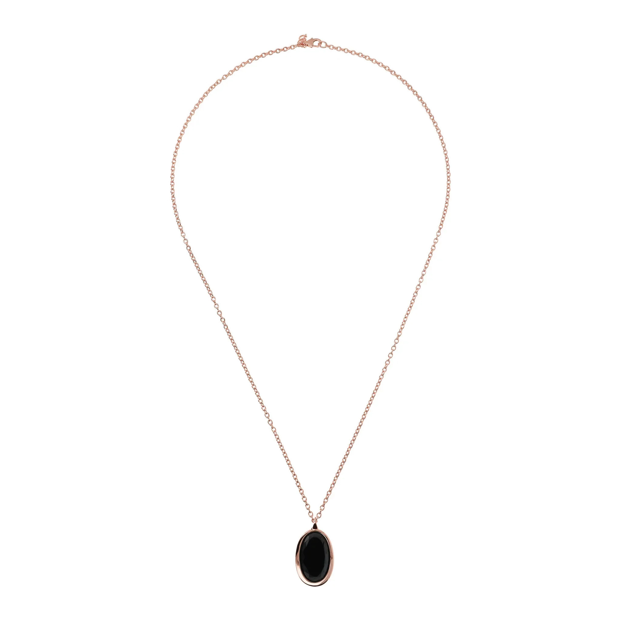 Collana Catena Rolo con Pendente in Pietra Naturale Ovale Sfaccettata Quarzo Celeste