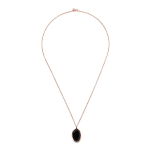 Collana Catena Rolo con Pendente in Pietra Naturale Ovale Sfaccettata Quarzo Celeste