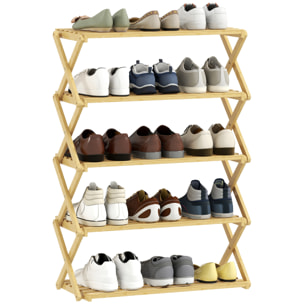 Zapatero Estrecho de Bambú, Zapatero Vertical Plegable de 5 Niveles, Sin Instalación, Estantería para Zapatos para Entrada, Pasillo, Dormitorio, Natural