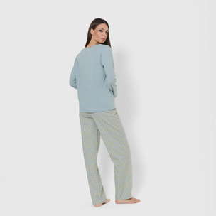 Pijama largo de algodón con escote pico eladia azul agua