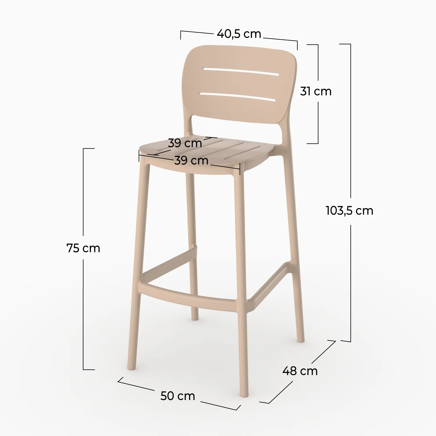 Lot de 2 chaises de bar de jardin 75 cm en plastique beige - Lola
