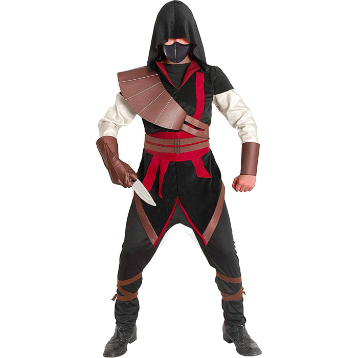 Ninja Assassin Costume Carnevale Travestimento Nero/Marrone/Rosso Bambino