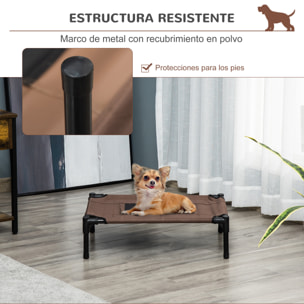 Cama Elevada para Perros Gatos Portátil Cama para Mascotas con Zona de Malla Transpirable y Tela Oxford Marco de Acero para Interior Exterior 61x46x18 cm Marrón