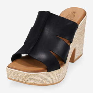 Sandalias de tacón negras en piel