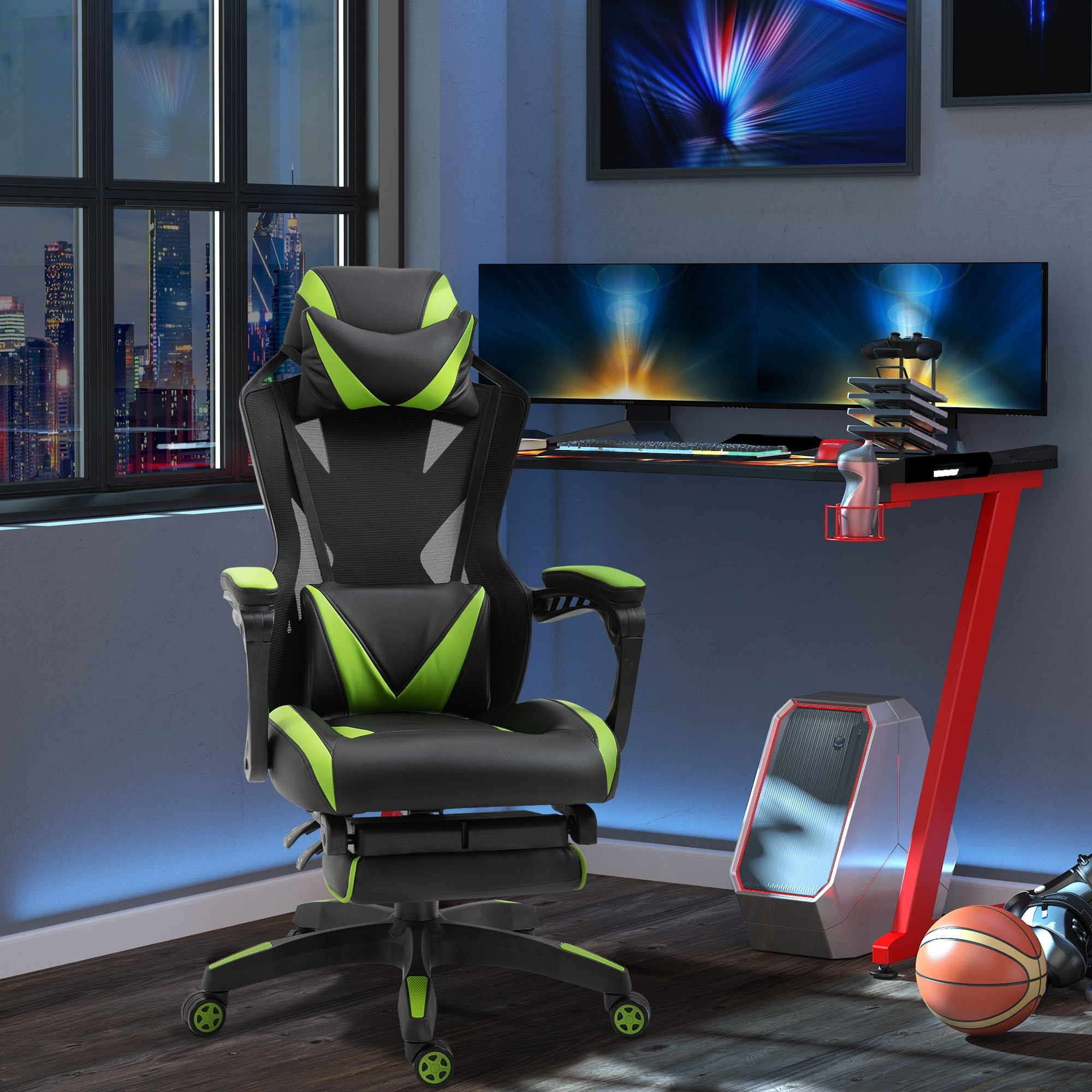 Silla Gaming para Oficina Respaldo Regulable Negro y Verde