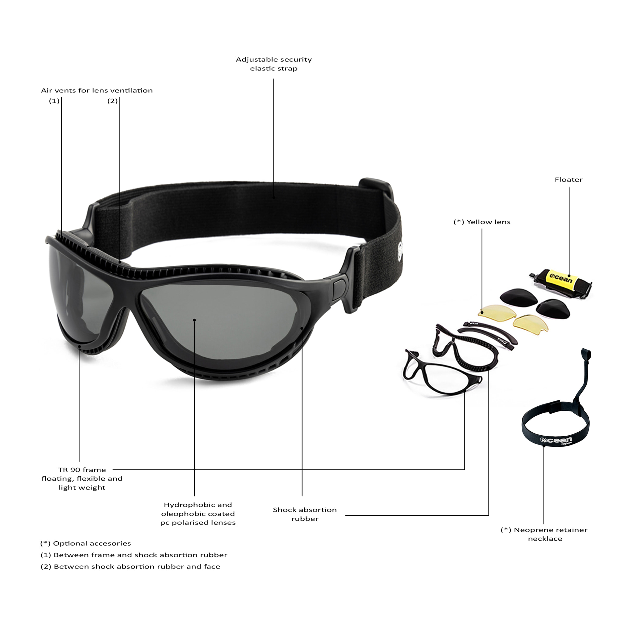 Gafas de deportes acuáticos OCEAN TIERRA DE FUEGO - Negro mate / Ahumada