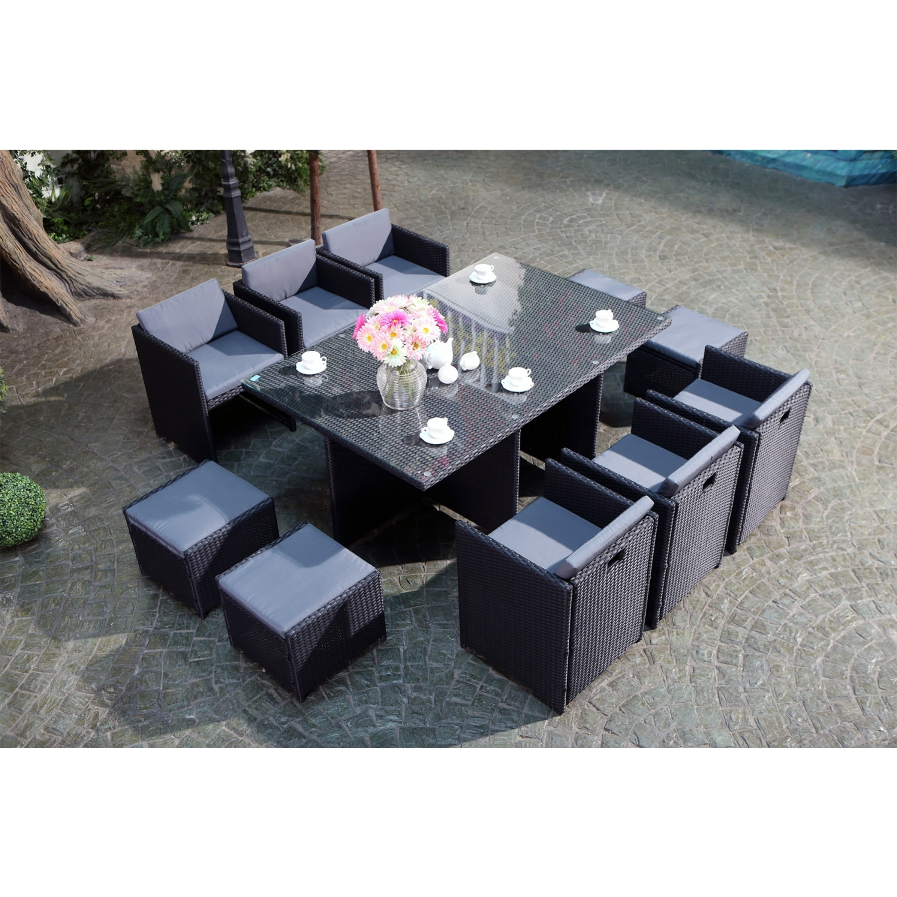Salon de jardin 10 places noir/gris + housse de protection REGINA
