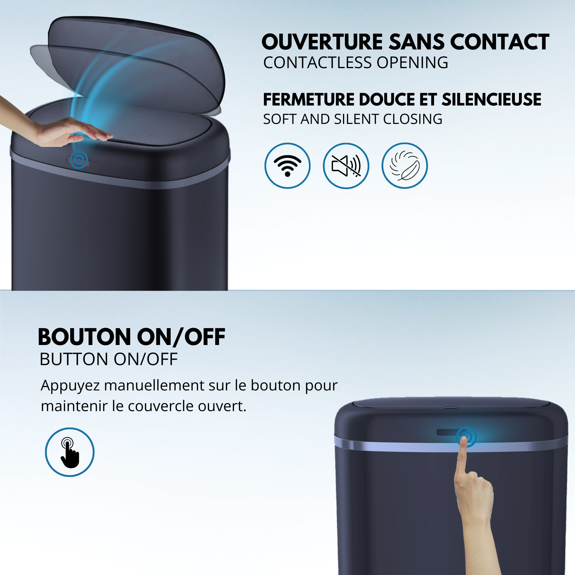 Poubelle automatique inox LOGAN gris 58L