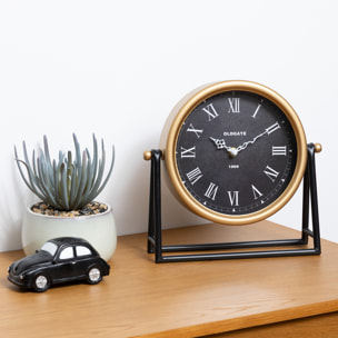 Horloge à poser "Luca" - métal - noir & doré 26x26 cm