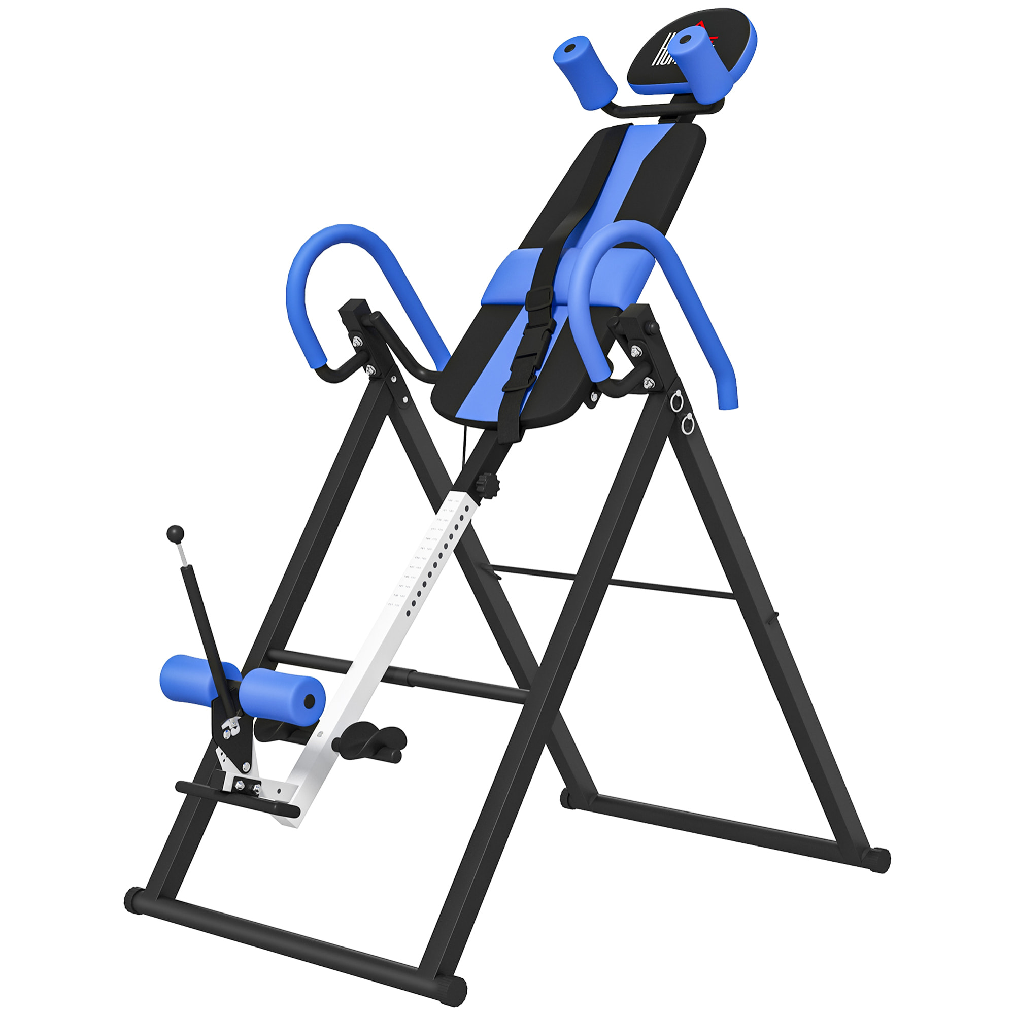 Table d'inversion de musculation pliable ceinture de sécurité réglable angle inversé ajustable 3 niveaux acier bleu noir